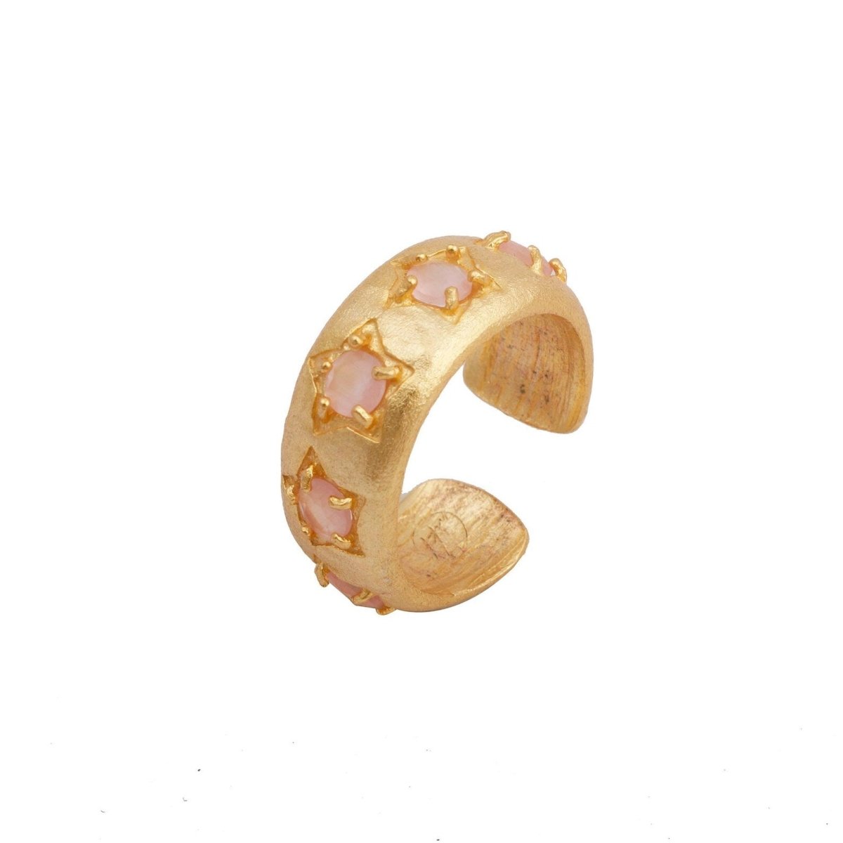 Emerald Quartz Ring Gold Plated Prong Setting Gemstone Adjustable Open Band Ring