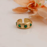 Emerald Quartz Ring Gold Plated Prong Setting Gemstone Adjustable Open Band Ring