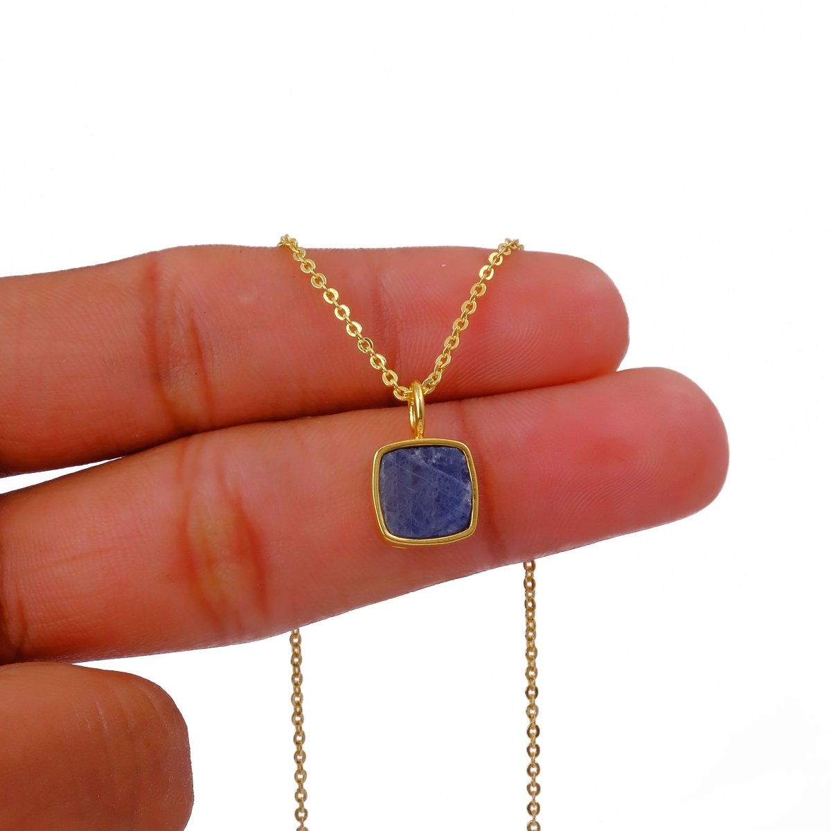 Emerald Raw Gemstone Pendants, Cushion Shape Gold Plated Charm Necklace CN - 1002