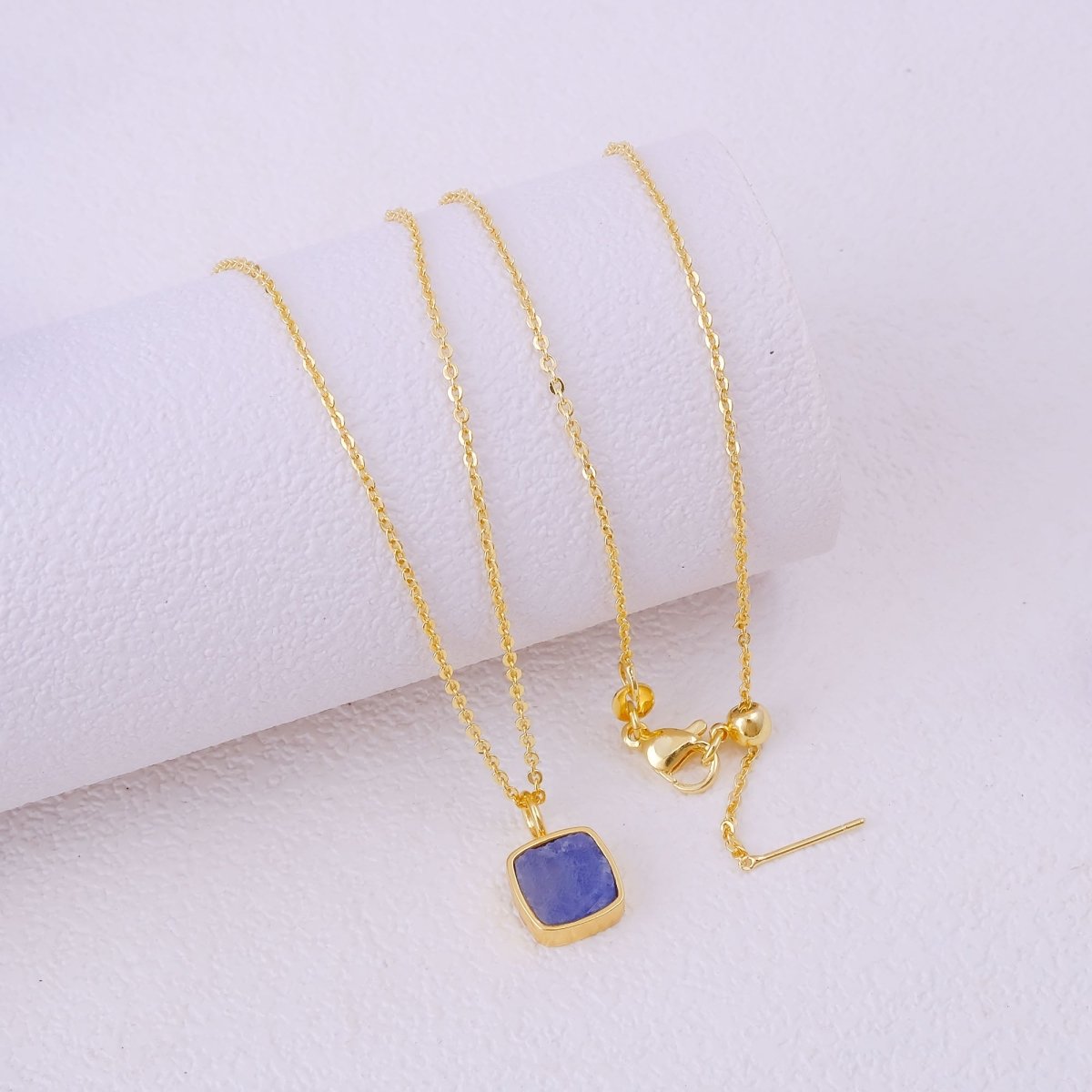 Emerald Raw Gemstone Pendants, Cushion Shape Gold Plated Charm Necklace CN - 1002
