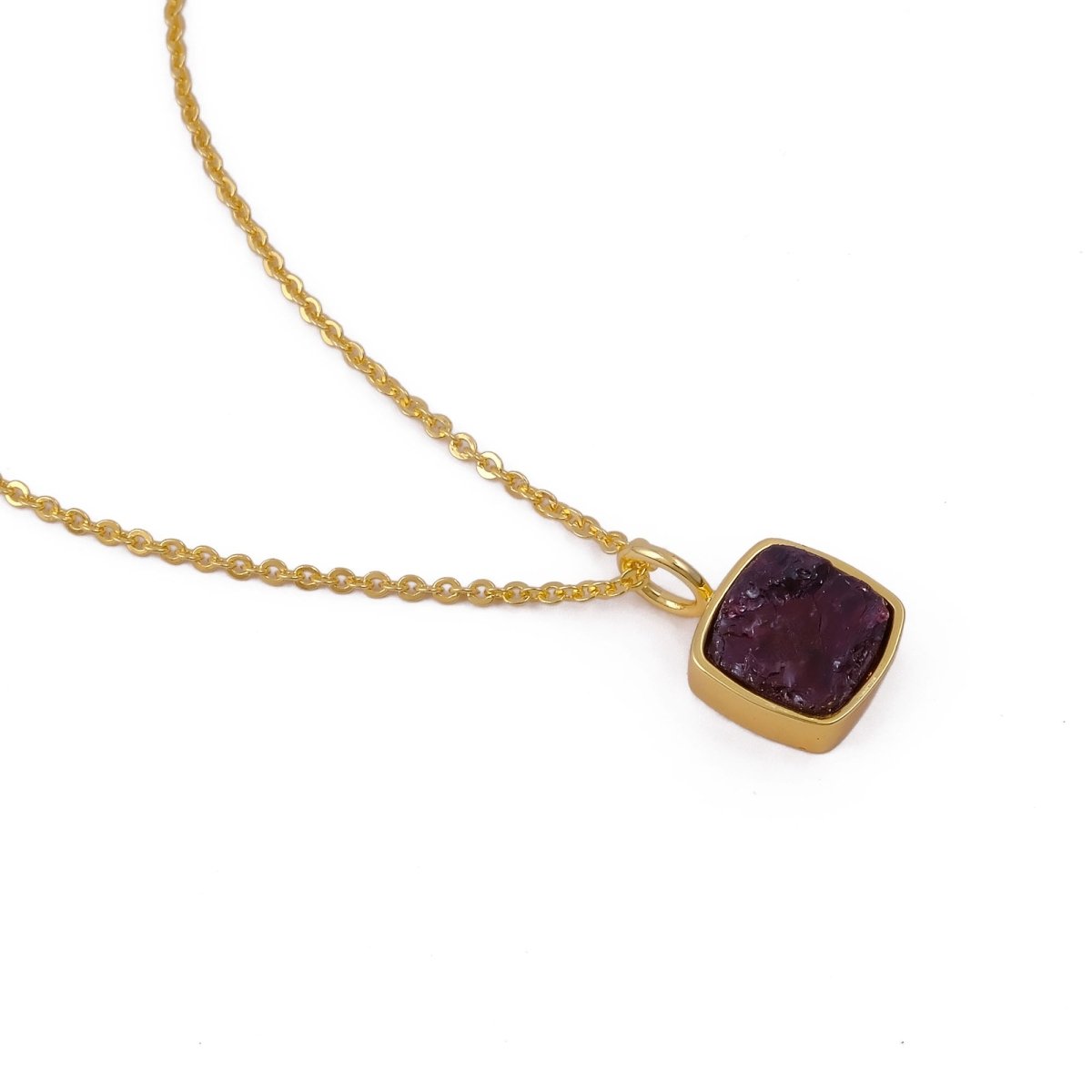 Emerald Raw Gemstone Pendants, Cushion Shape Gold Plated Charm Necklace CN - 1002