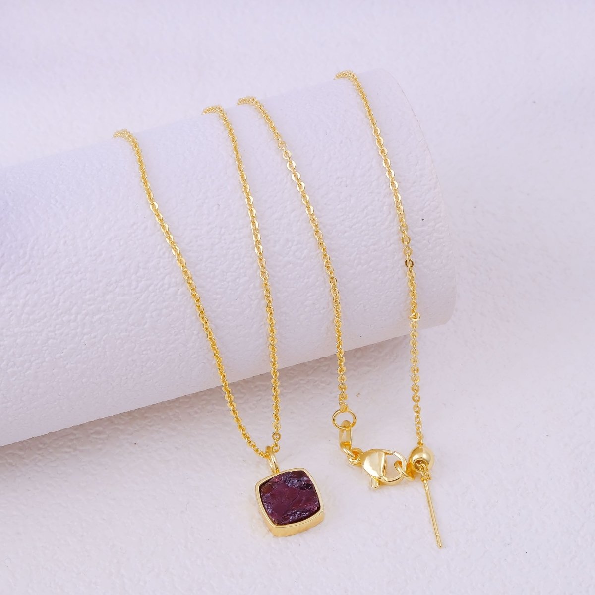 Emerald Raw Gemstone Pendants, Cushion Shape Gold Plated Charm Necklace CN - 1002