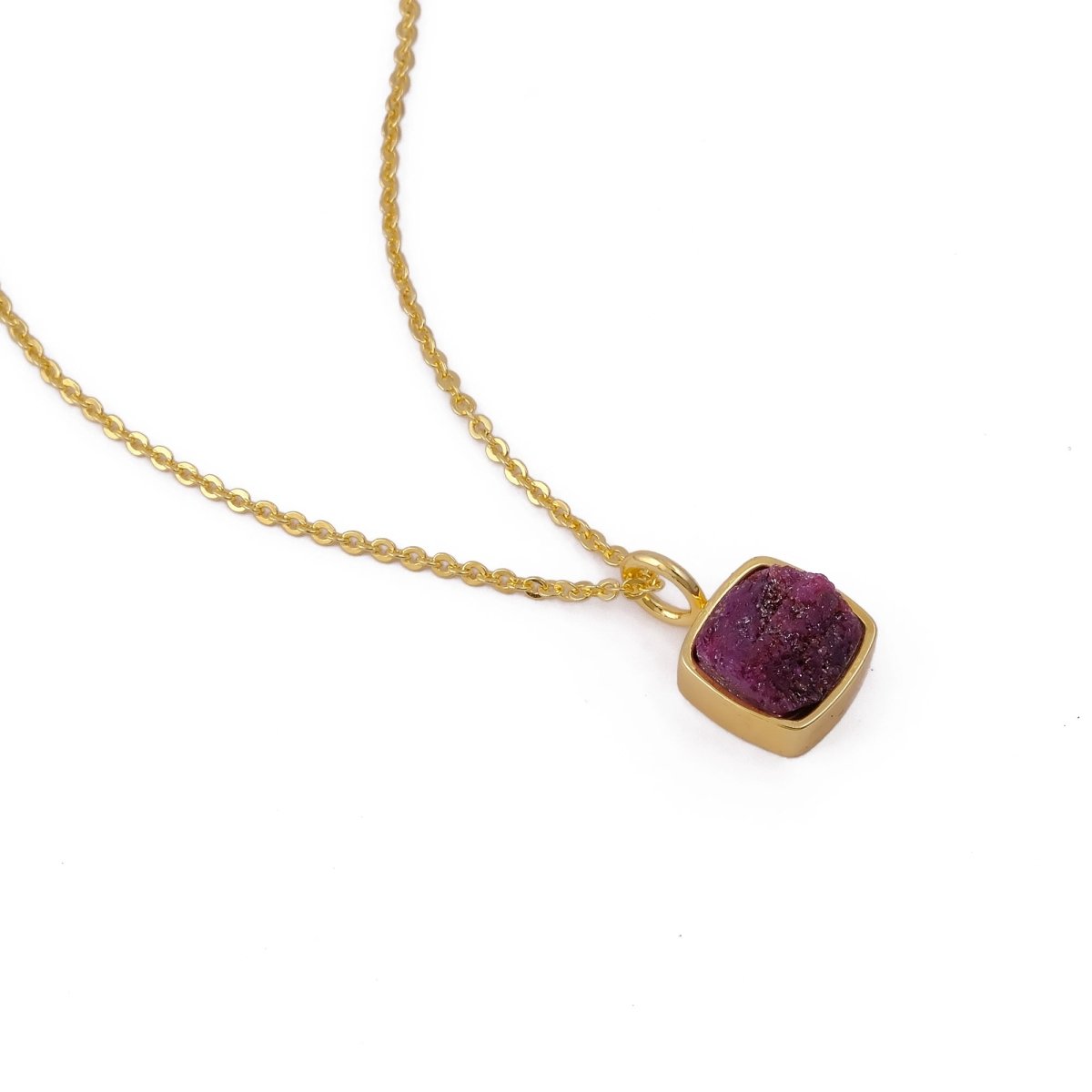 Emerald Raw Gemstone Pendants, Cushion Shape Gold Plated Charm Necklace CN - 1002