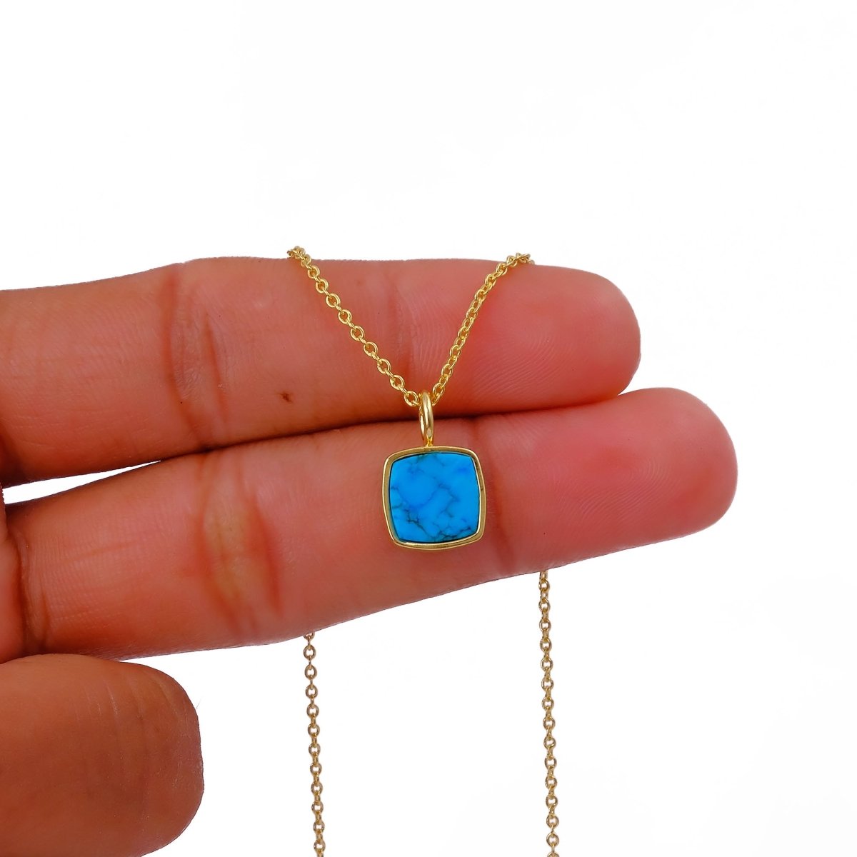 Emerald Raw Gemstone Pendants, Cushion Shape Gold Plated Charm Necklace CN - 1002