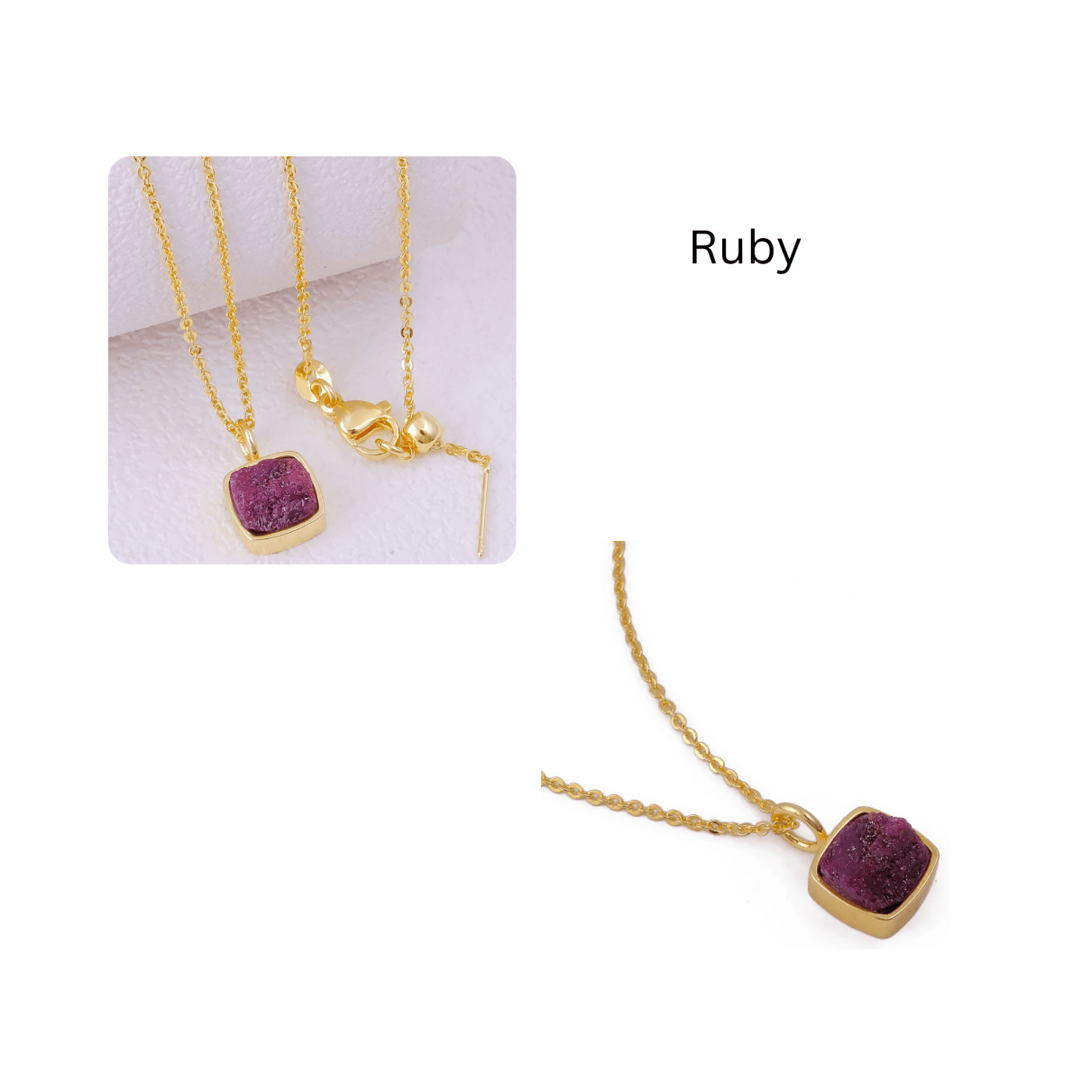 Emerald Raw Gemstone Pendants, Cushion Shape Gold Plated Charm Necklace CN - 1002
