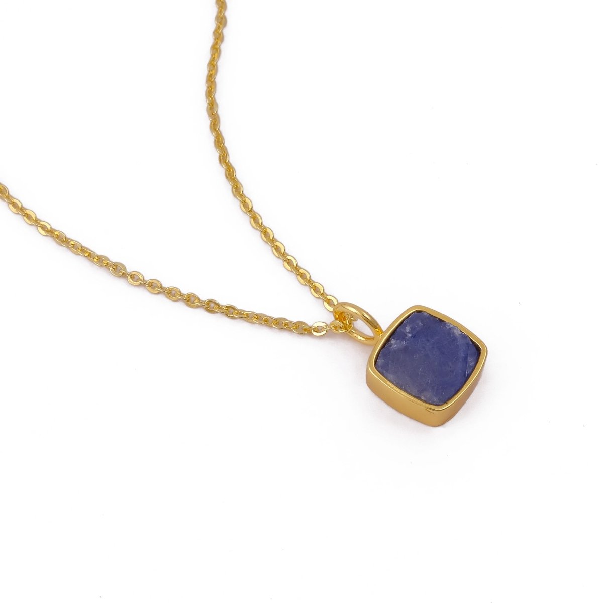 Emerald Raw Gemstone Pendants, Cushion Shape Gold Plated Charm Necklace CN - 1002
