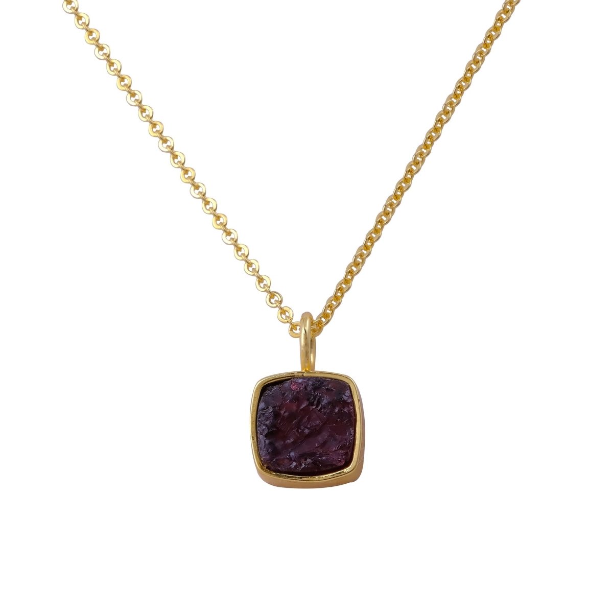 Emerald Raw Gemstone Pendants, Cushion Shape Gold Plated Charm Necklace CN - 1002