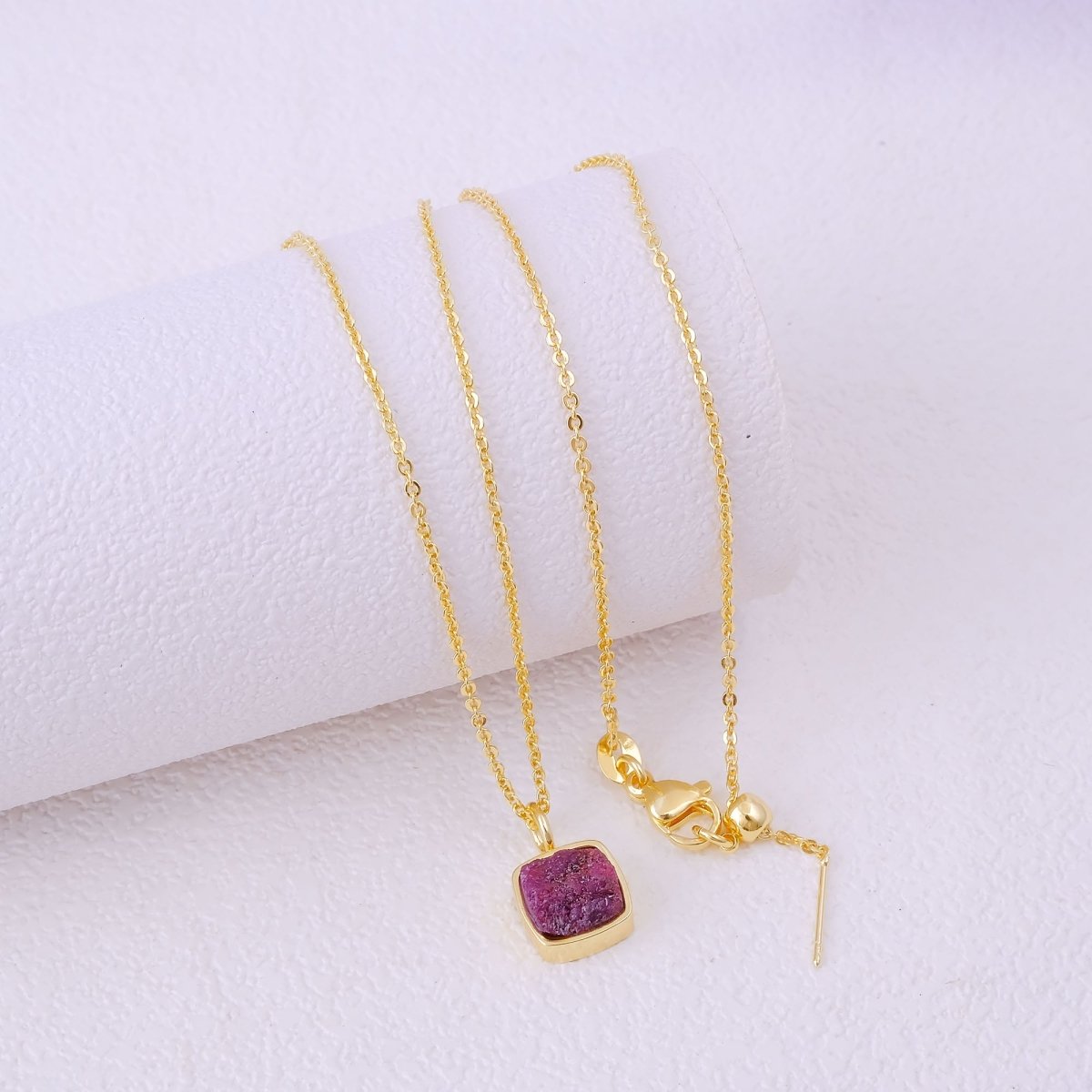 Emerald Raw Gemstone Pendants, Cushion Shape Gold Plated Charm Necklace CN - 1002