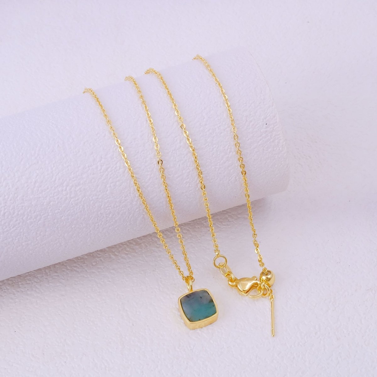 Emerald Raw Gemstone Pendants, Cushion Shape Gold Plated Charm Necklace CN - 1002
