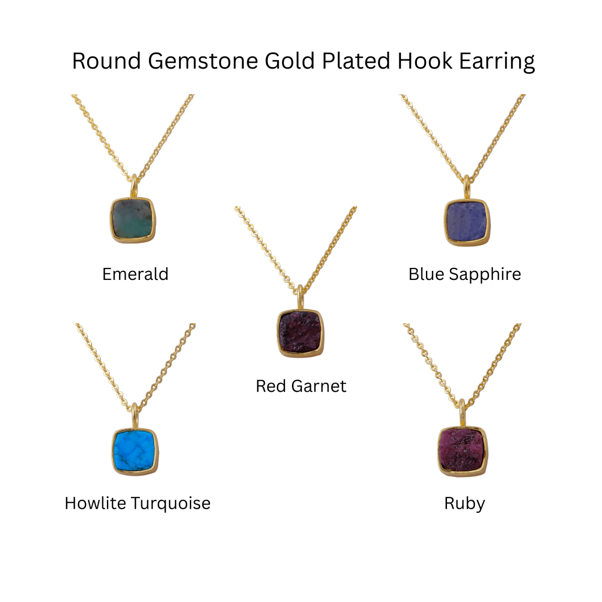 Emerald Raw Gemstone Pendants, Cushion Shape Gold Plated Charm Necklace CN - 1002