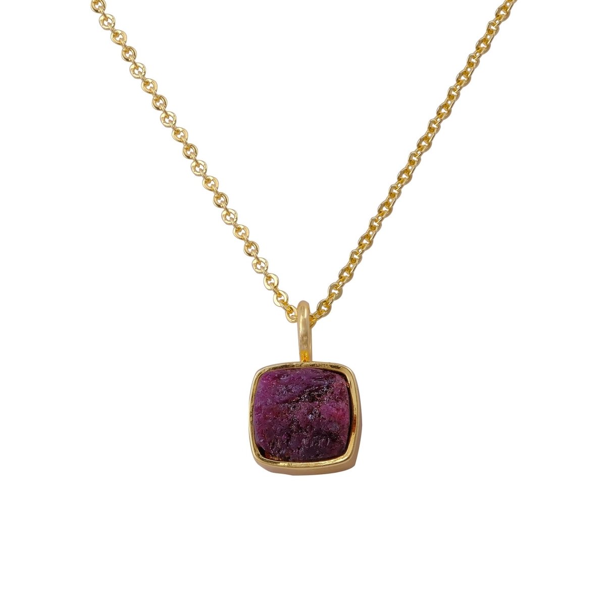 Emerald Raw Gemstone Pendants, Cushion Shape Gold Plated Charm Necklace CN - 1002