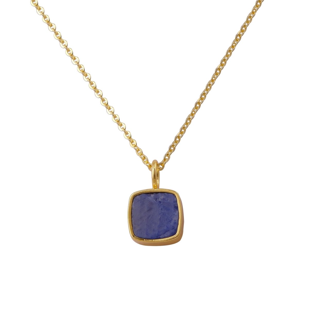 Emerald Raw Gemstone Pendants, Cushion Shape Gold Plated Charm Necklace CN - 1002