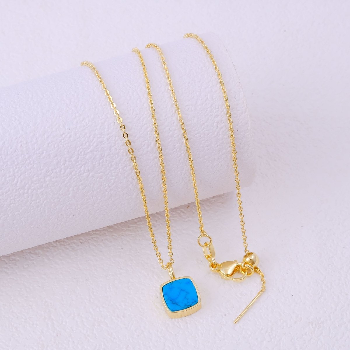 Emerald Raw Gemstone Pendants, Cushion Shape Gold Plated Charm Necklace CN - 1002