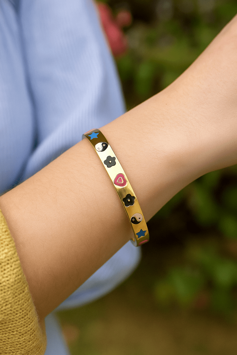 Enameled Adjustable Bangle Gold Plated Jewelry For Her
