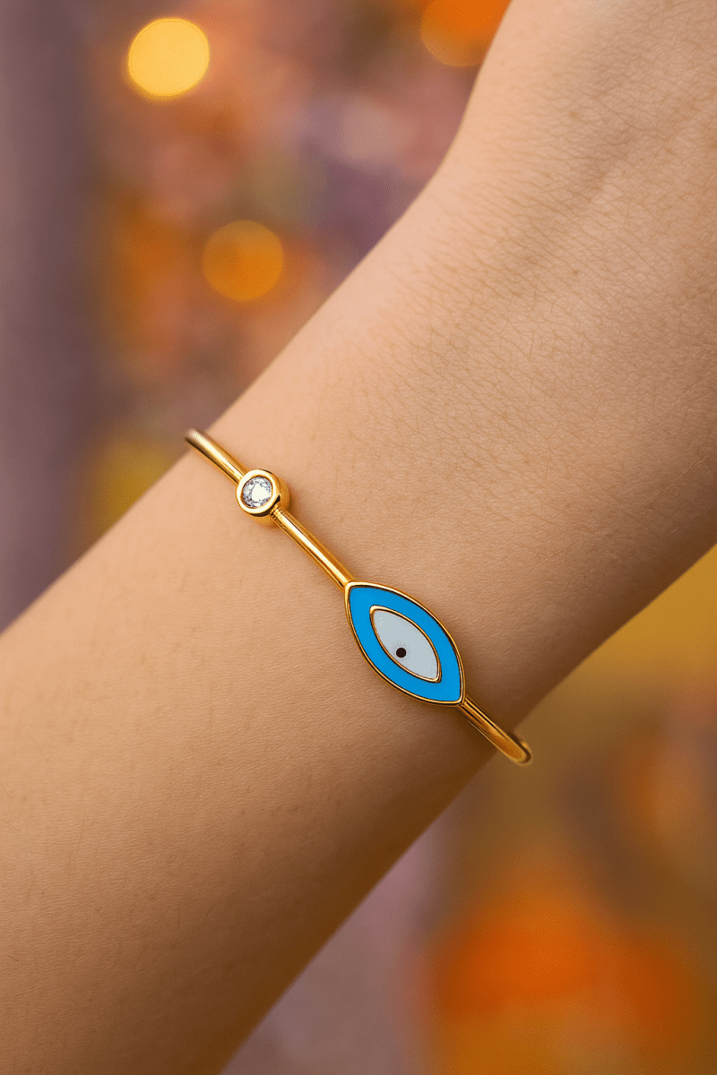 Enameled Evil Eye Bangle Adjustable Gold Plated Jewelry For Her