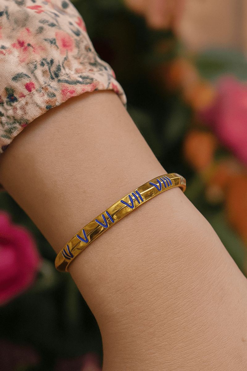 Enameled Roman Number Bangle Adjustable Gold Plated Jewelry For Her