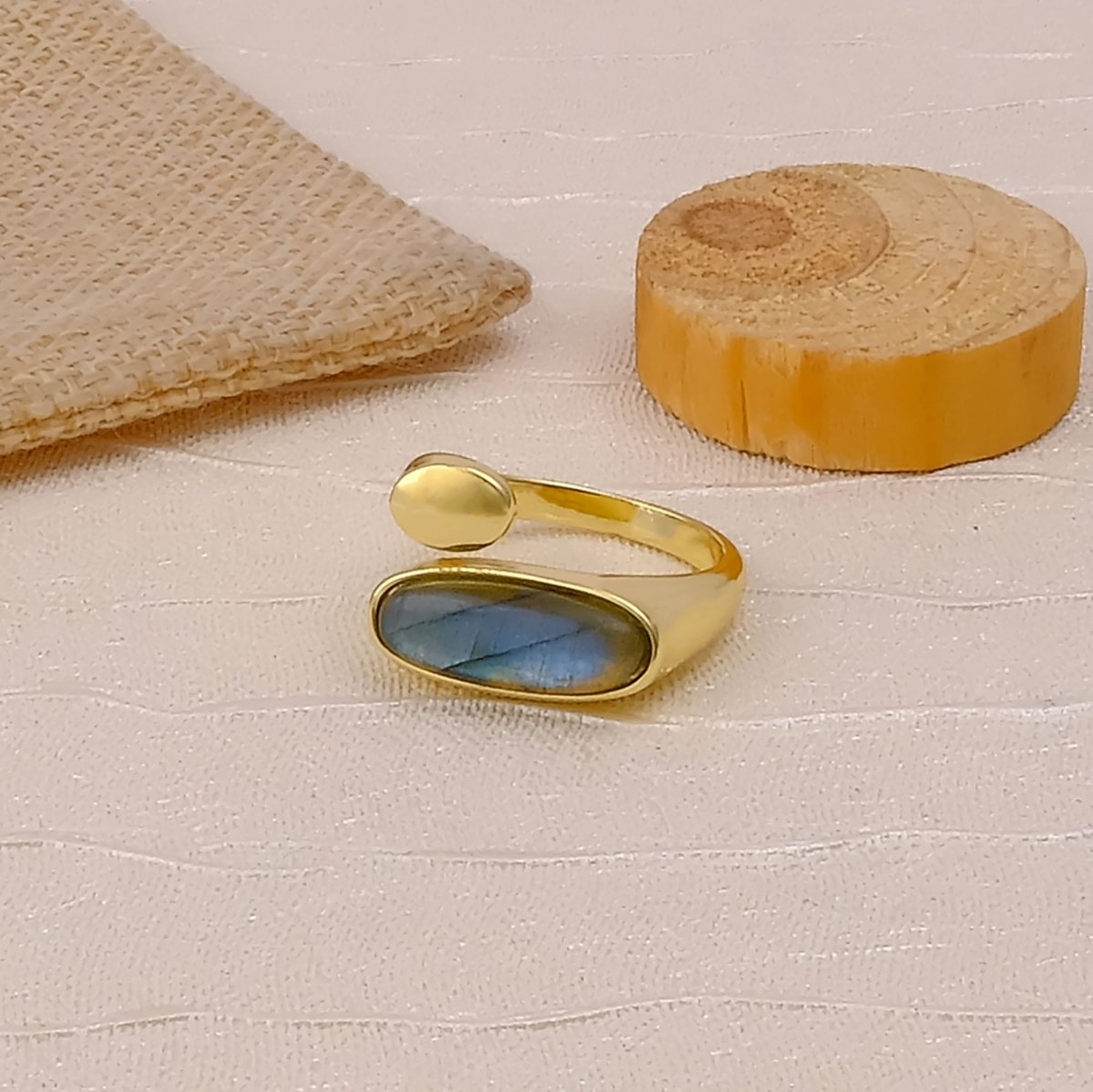 Ethiopian Opal Gemstone Open Ring, Gold Plated Adjustable Rings for Women CR - 1005