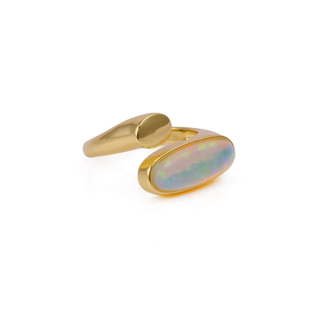 Ethiopian Opal Gemstone Open Ring, Gold Plated Adjustable Rings for Women CR - 1005