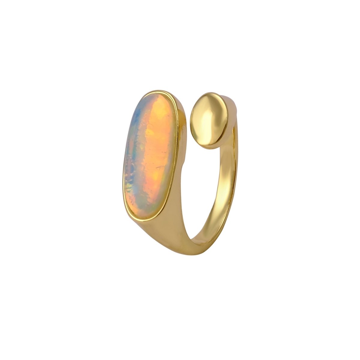 Ethiopian Opal Gemstone Open Ring, Gold Plated Adjustable Rings for Women CR - 1005