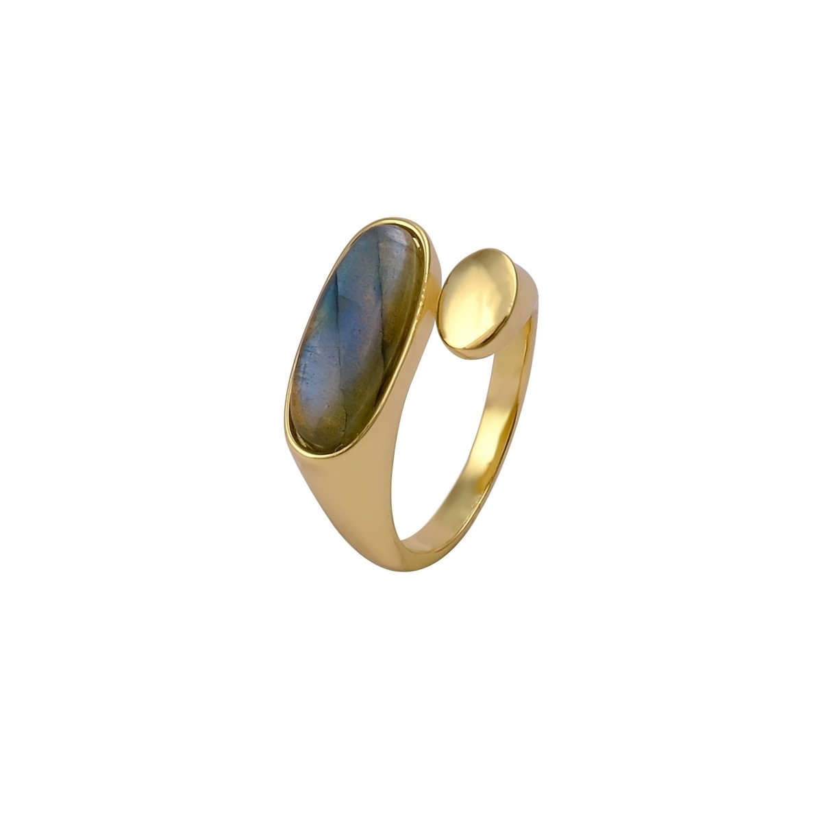 Ethiopian Opal Gemstone Open Ring, Gold Plated Adjustable Rings for Women CR - 1005