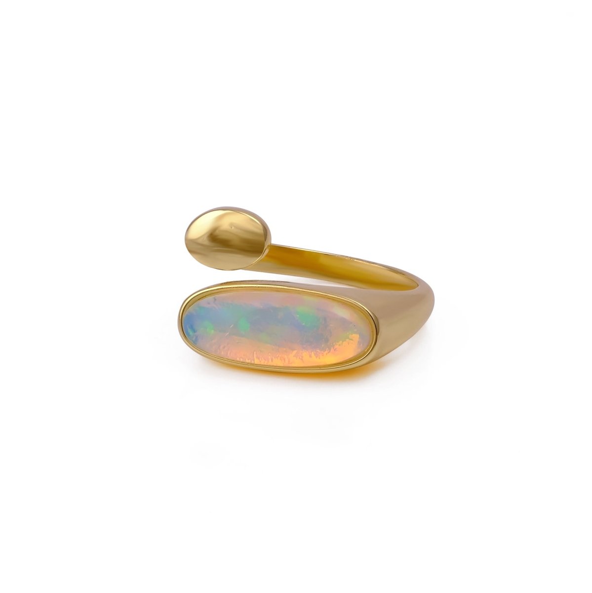 Ethiopian Opal Gemstone Open Ring, Gold Plated Adjustable Rings for Women CR - 1005