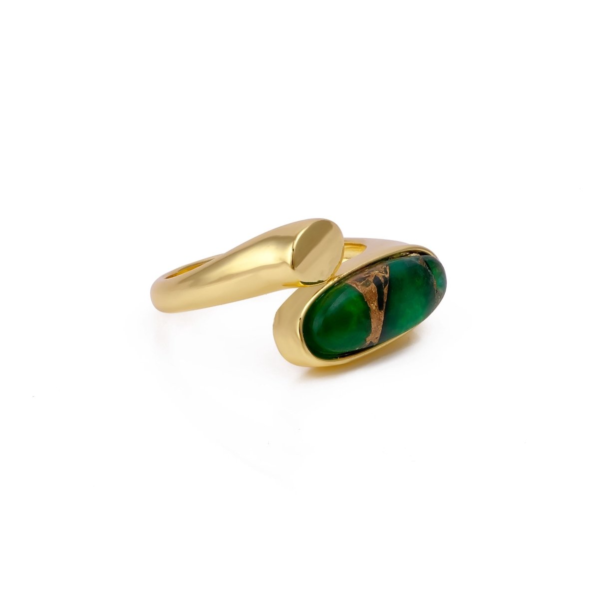 Ethiopian Opal Gemstone Open Ring, Gold Plated Adjustable Rings for Women CR - 1005