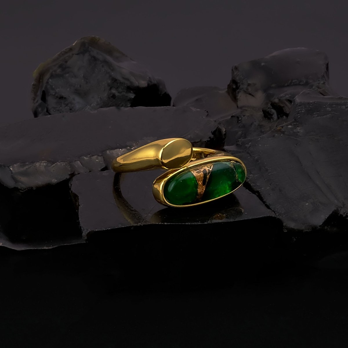 Ethiopian Opal Gemstone Open Ring, Gold Plated Adjustable Rings for Women CR - 1005