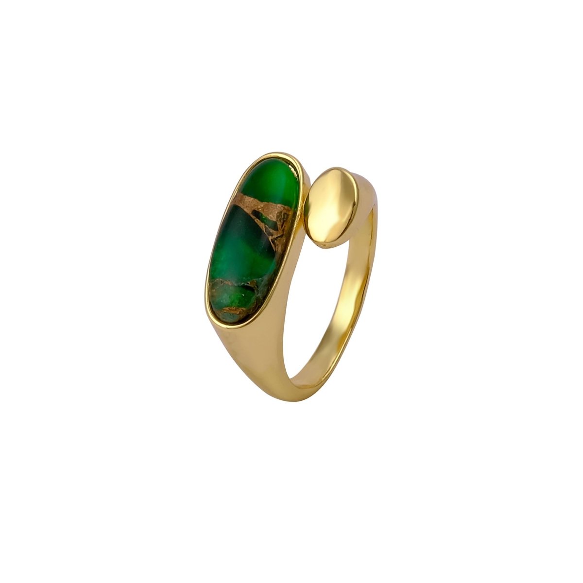 Ethiopian Opal Gemstone Open Ring, Gold Plated Adjustable Rings for Women CR - 1005