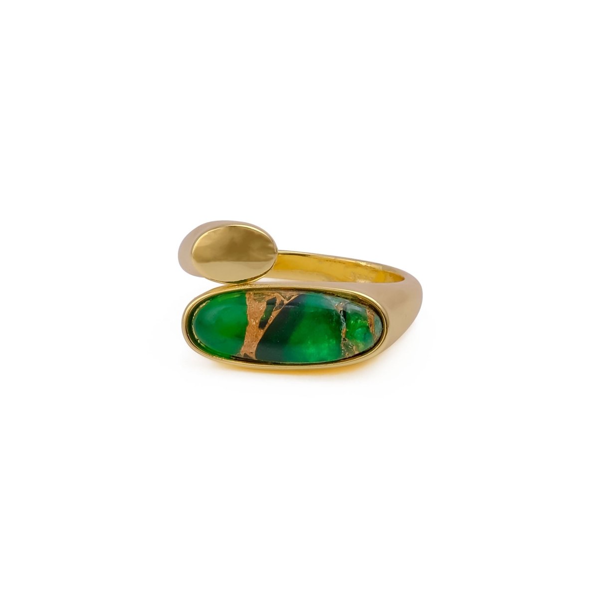 Ethiopian Opal Gemstone Open Ring, Gold Plated Adjustable Rings for Women CR - 1005