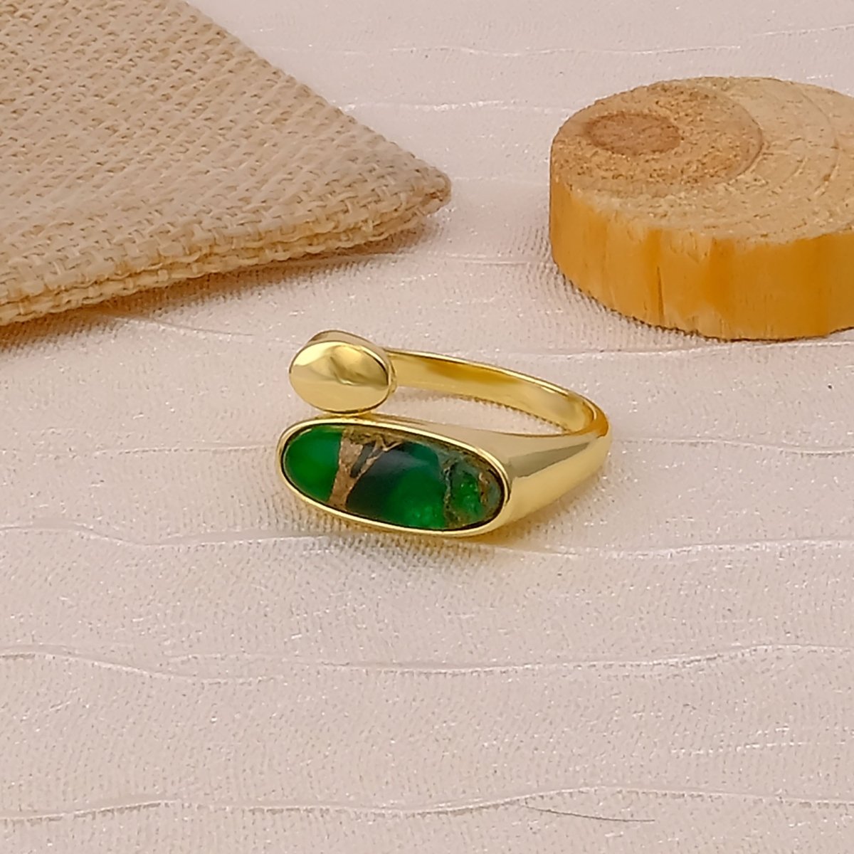 Ethiopian Opal Gemstone Open Ring, Gold Plated Adjustable Rings for Women CR - 1005
