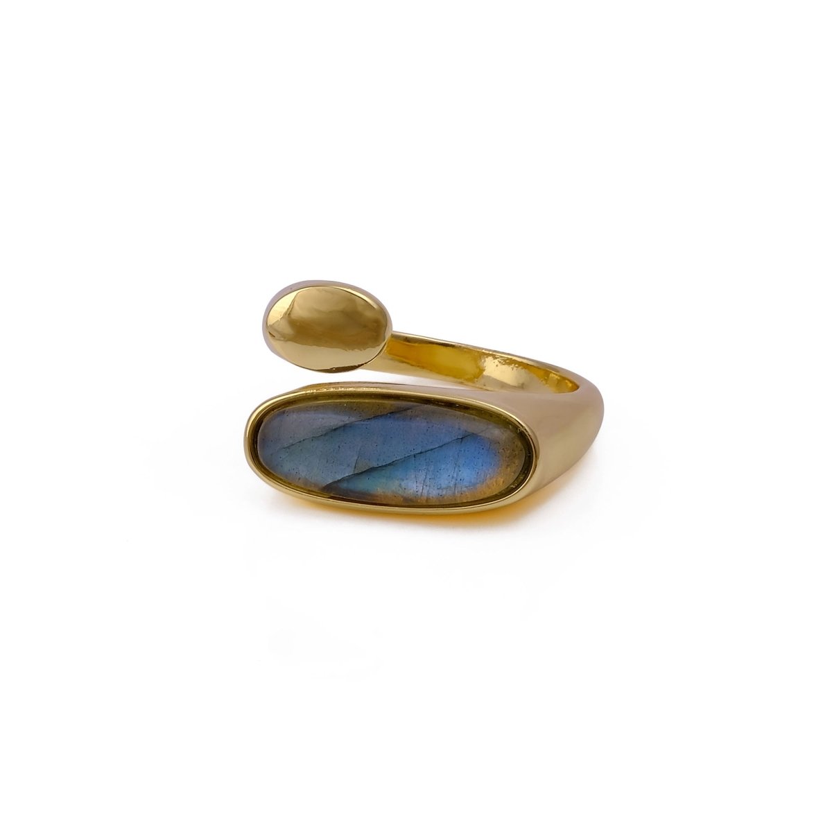 Ethiopian Opal Gemstone Open Ring, Gold Plated Adjustable Rings for Women CR - 1005