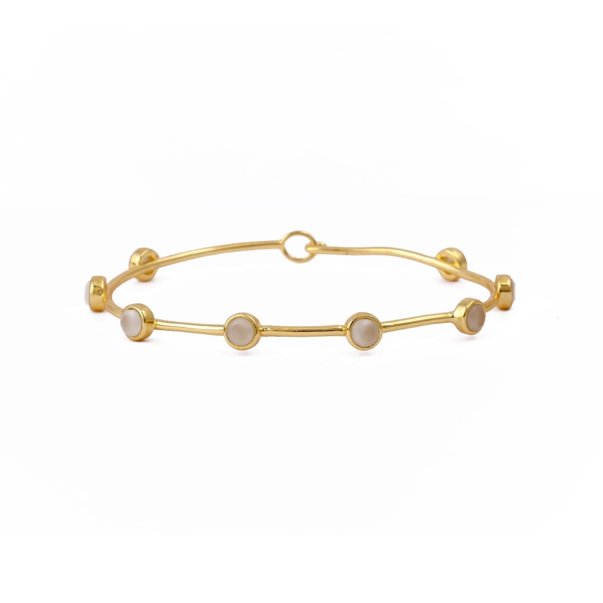 Ethiopian Opal Gold - Plated Bangle | Dainty Bezel Station Bangle CB - 1002
