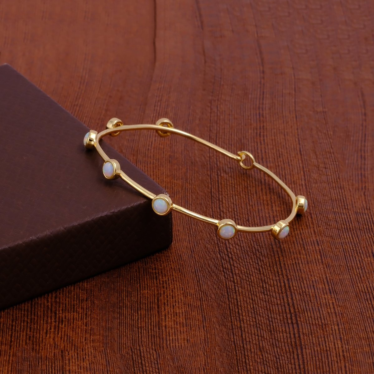 Ethiopian Opal Gold - Plated Bangle | Dainty Bezel Station Bangle CB - 1002