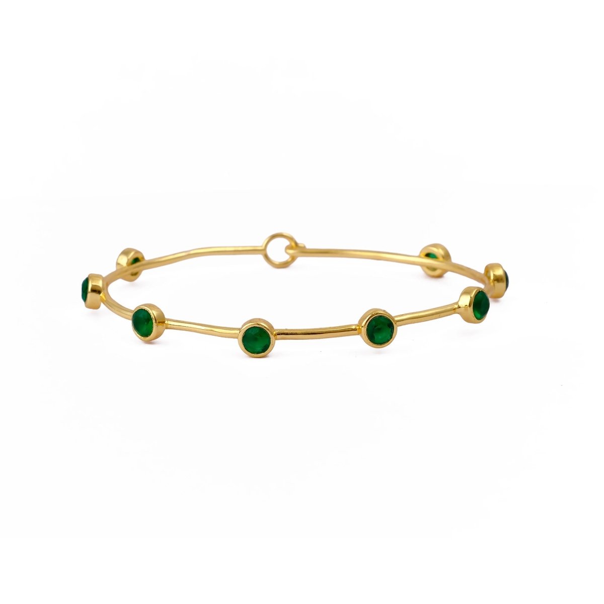 Ethiopian Opal Gold - Plated Bangle | Dainty Bezel Station Bangle CB - 1002