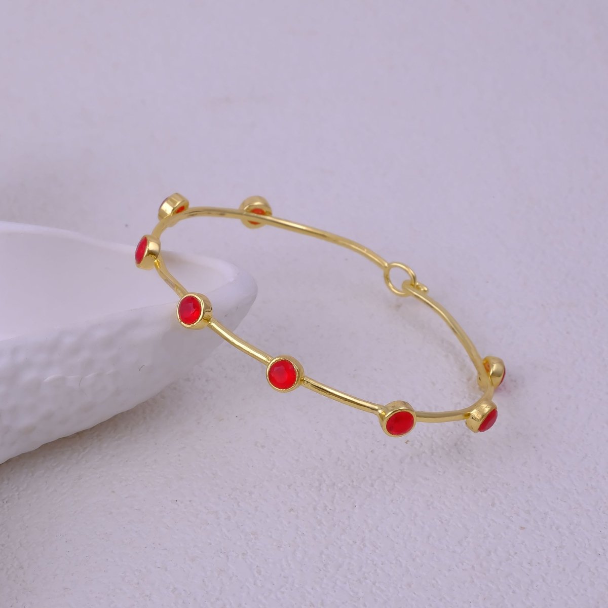 Ethiopian Opal Gold - Plated Bangle | Dainty Bezel Station Bangle CB - 1002
