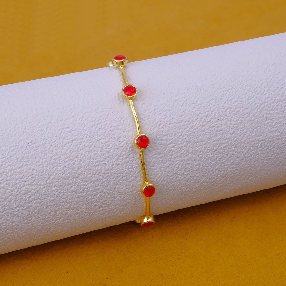 Ethiopian Opal Gold - Plated Bangle | Dainty Bezel Station Bangle CB - 1002