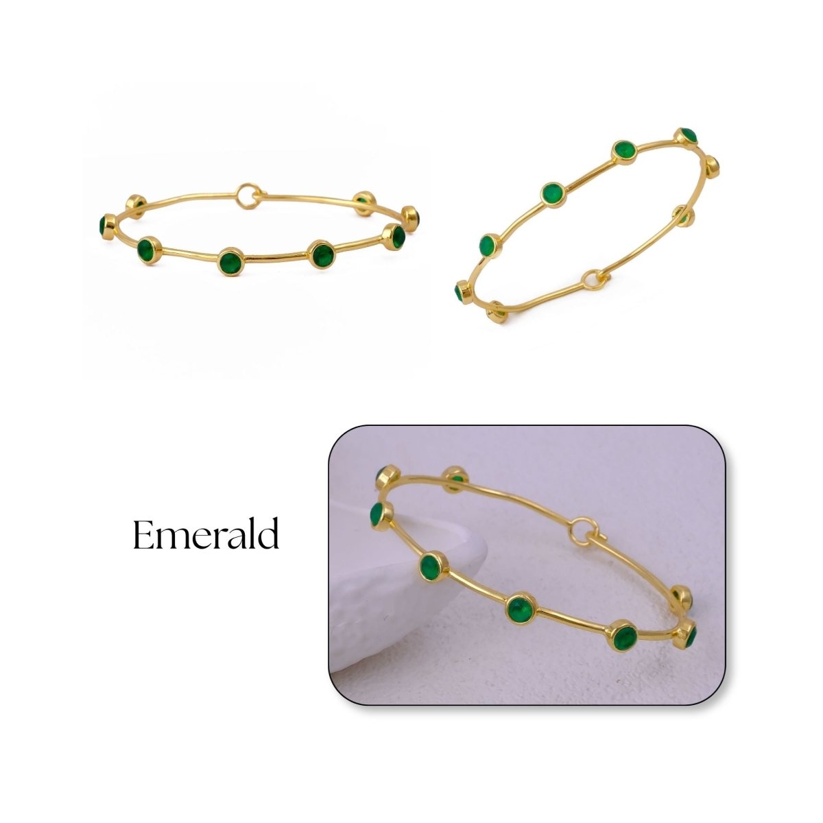 Ethiopian Opal Gold - Plated Bangle | Dainty Bezel Station Bangle CB - 1002