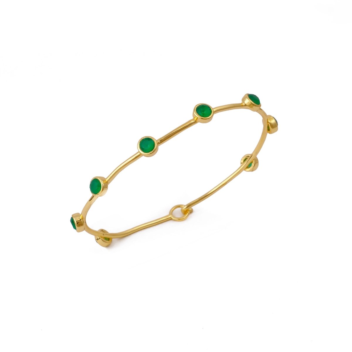 Ethiopian Opal Gold - Plated Bangle | Dainty Bezel Station Bangle CB - 1002