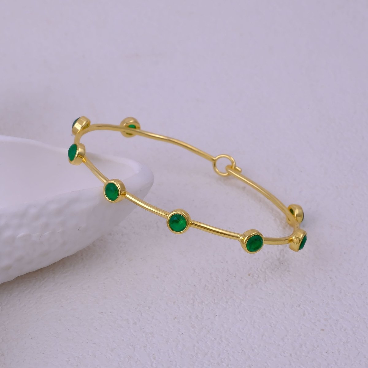 Ethiopian Opal Gold - Plated Bangle | Dainty Bezel Station Bangle CB - 1002