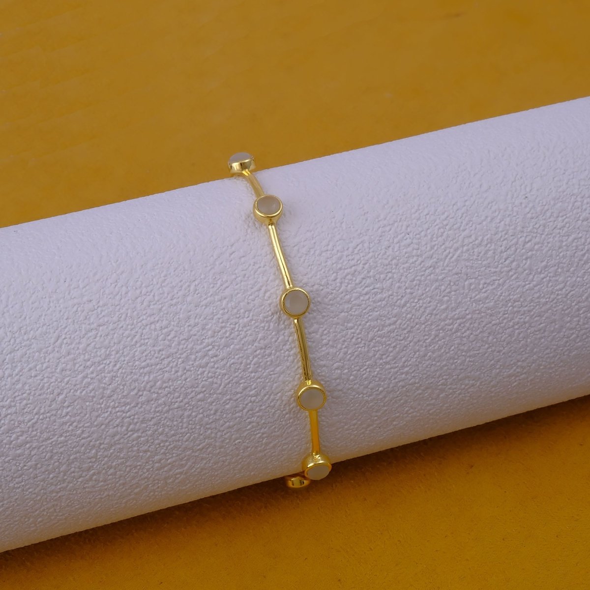 Ethiopian Opal Gold - Plated Bangle | Dainty Bezel Station Bangle CB - 1002