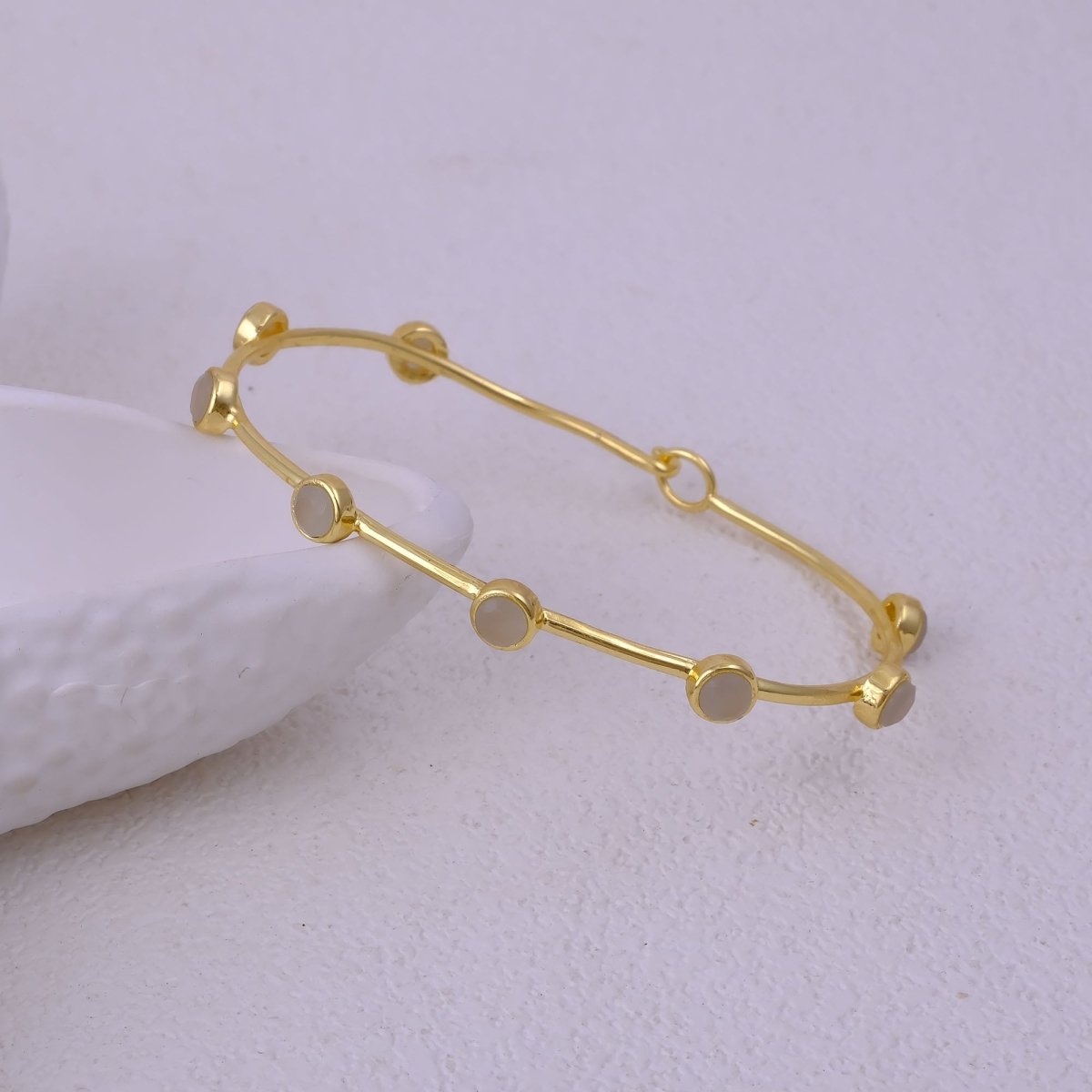 Ethiopian Opal Gold - Plated Bangle | Dainty Bezel Station Bangle CB - 1002