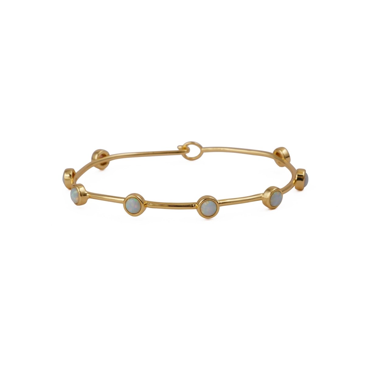 Ethiopian Opal Gold - Plated Bangle | Dainty Bezel Station Bangle CB - 1002