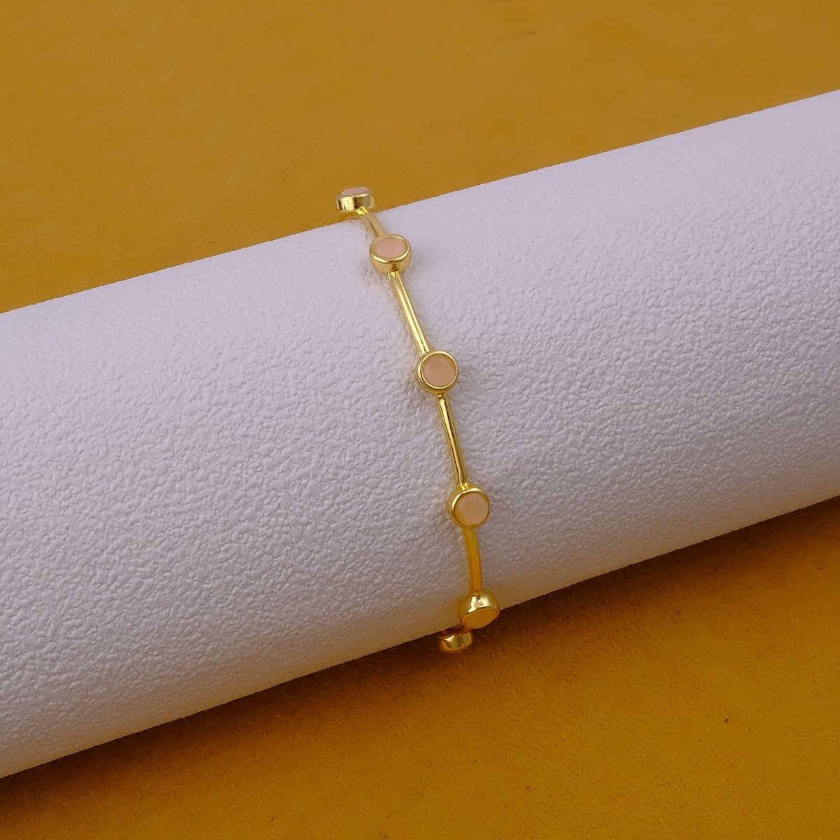 Ethiopian Opal Gold - Plated Bangle | Dainty Bezel Station Bangle CB - 1002