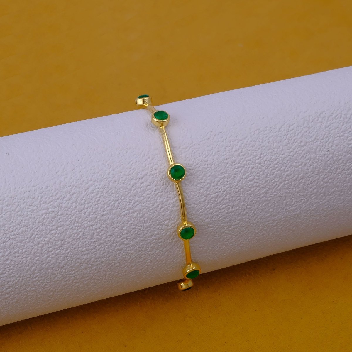 Ethiopian Opal Gold - Plated Bangle | Dainty Bezel Station Bangle CB - 1002