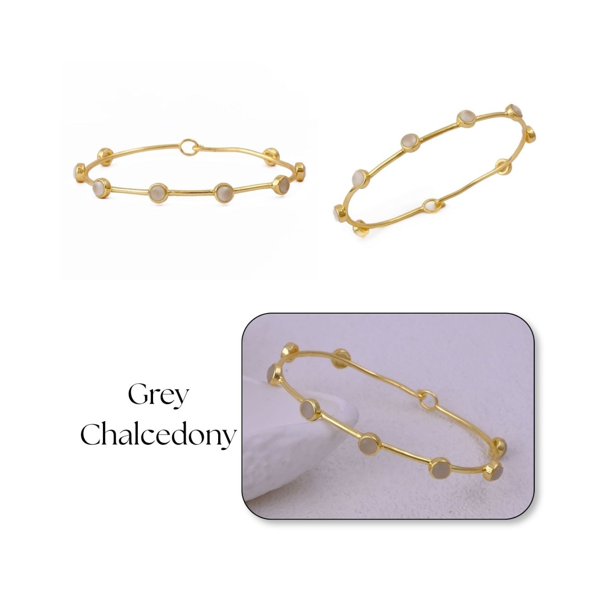 Ethiopian Opal Gold - Plated Bangle | Dainty Bezel Station Bangle CB - 1002