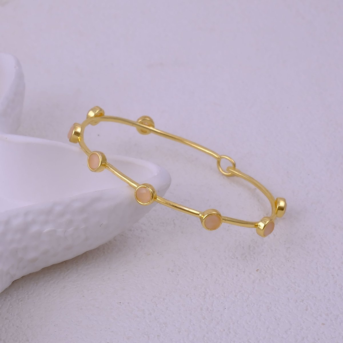 Ethiopian Opal Gold - Plated Bangle | Dainty Bezel Station Bangle CB - 1002