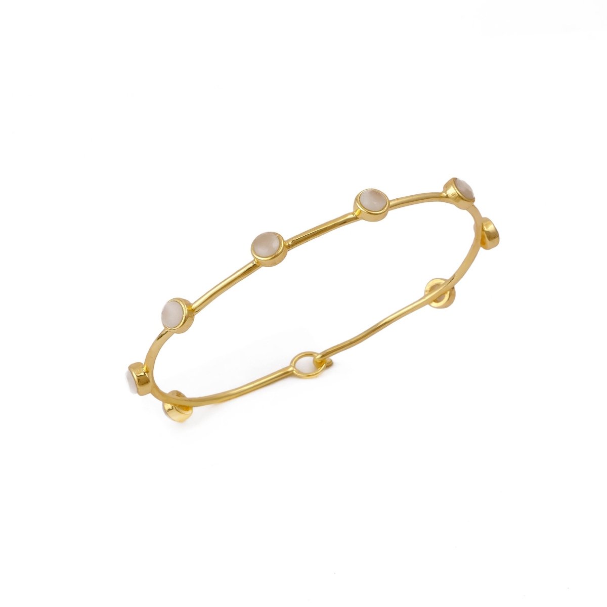 Ethiopian Opal Gold - Plated Bangle | Dainty Bezel Station Bangle CB - 1002