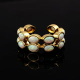 Ethiopian Opal Oval Open Cuff Ring, Adjustable Gold Plated Jewelry CE - 1028