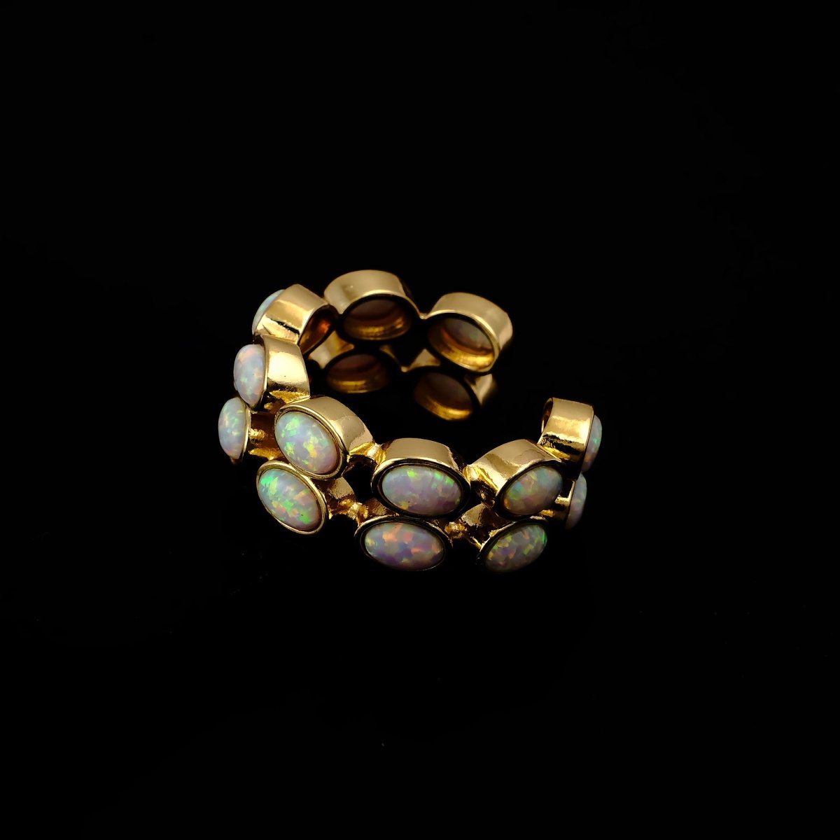 Ethiopian Opal Oval Open Cuff Ring, Adjustable Gold Plated Jewelry CE - 1028