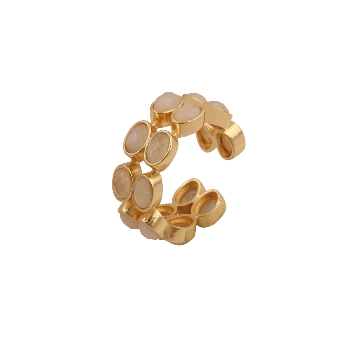 Ethiopian Opal Oval Open Cuff Ring, Adjustable Gold Plated Jewelry CE - 1028